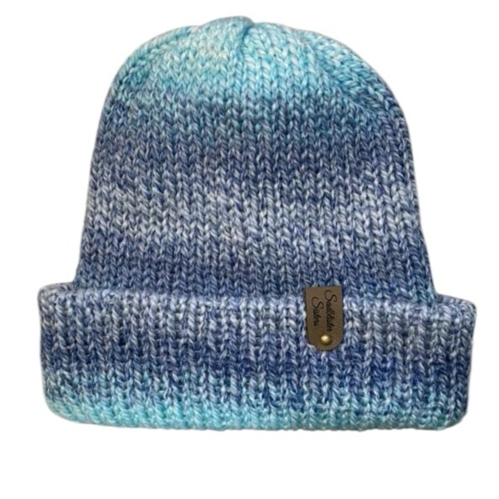 Sadblister Sisters adult knit hat turquoise and blue